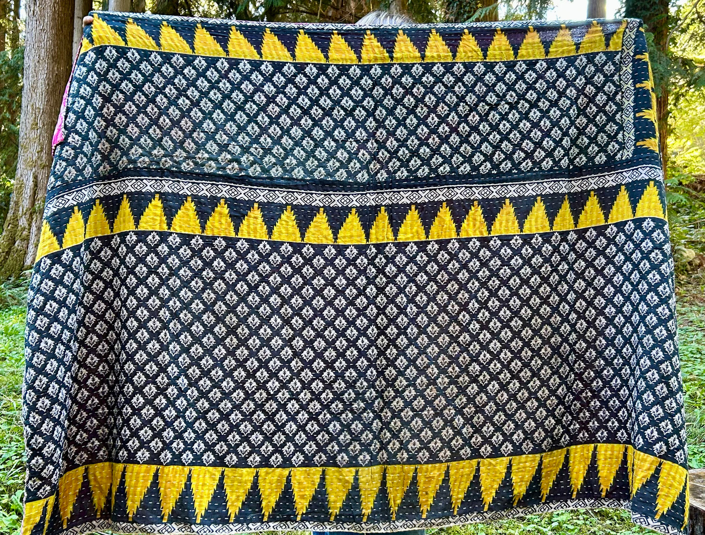 Black & Yellow, Black & Yellow Kantha Quilt