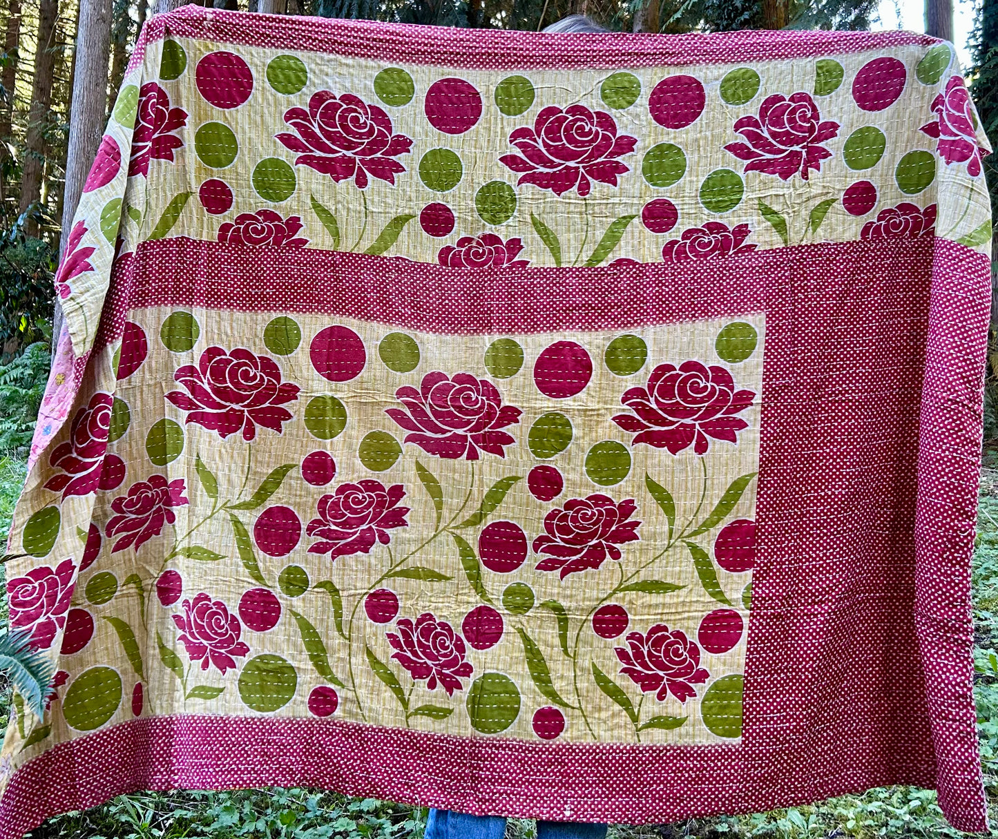Roses Are Red Kantha Quilt