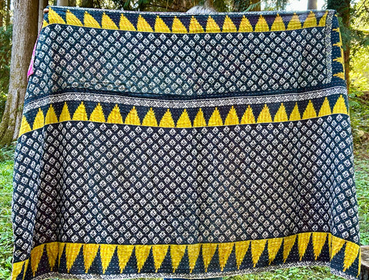 Black & Yellow, Black & Yellow Kantha Quilt