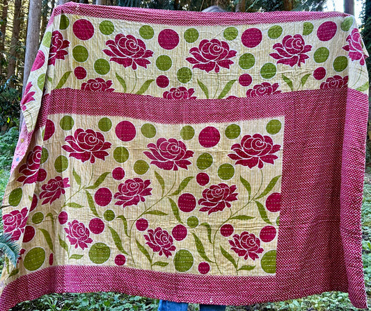 Roses Are Red Kantha Quilt